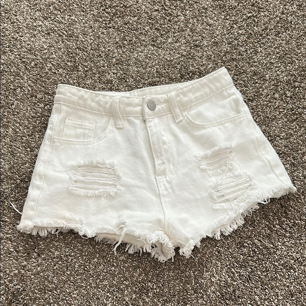 White Distressed Denim Shorts